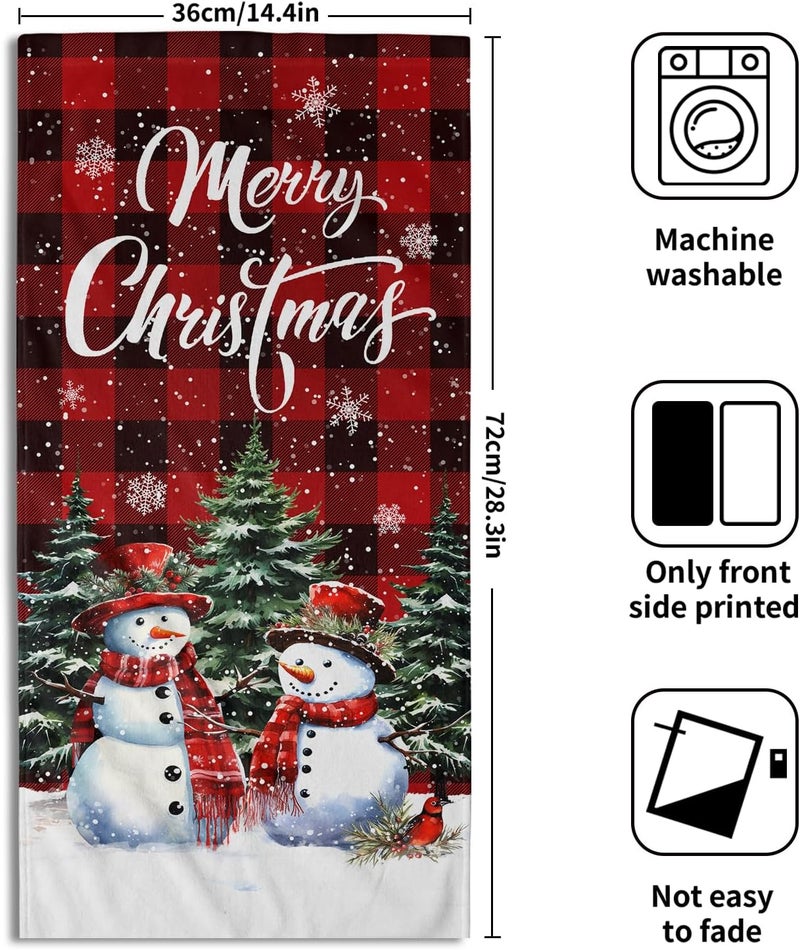 Granbey Xmas Snowman Small Bathroom Towels Set Merry Christma Black Red Buffalo Plaid Hand Towels Winter Trees Holiday Kitchen Dish Towels Absorbent Fingertip Towel for Hotel Beach Gym Spa 28x14 inch - Image 2